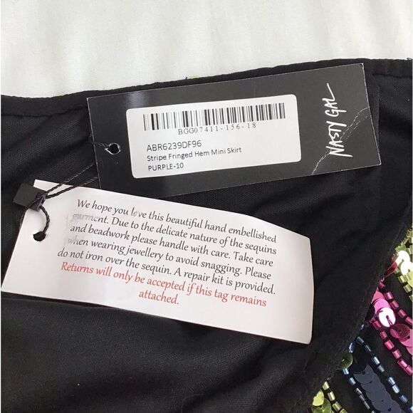 Nasty Gal Stripe Tassel Beaded Hem Mini Skirt New Size 6 - Picture 7 of 11